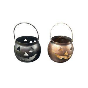 2 VIntage Halloween Hosley 🎃 Jack-O-Lantern Pumpkin Candle Holders Made in USA
